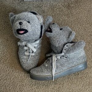 Jeremy Scott x Adidas Silver Sparkle Bear Sneakers